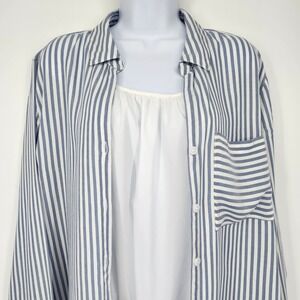beachlunchlounge Blue White Striped Button Up Shirt Womens Large Coastal Beachy